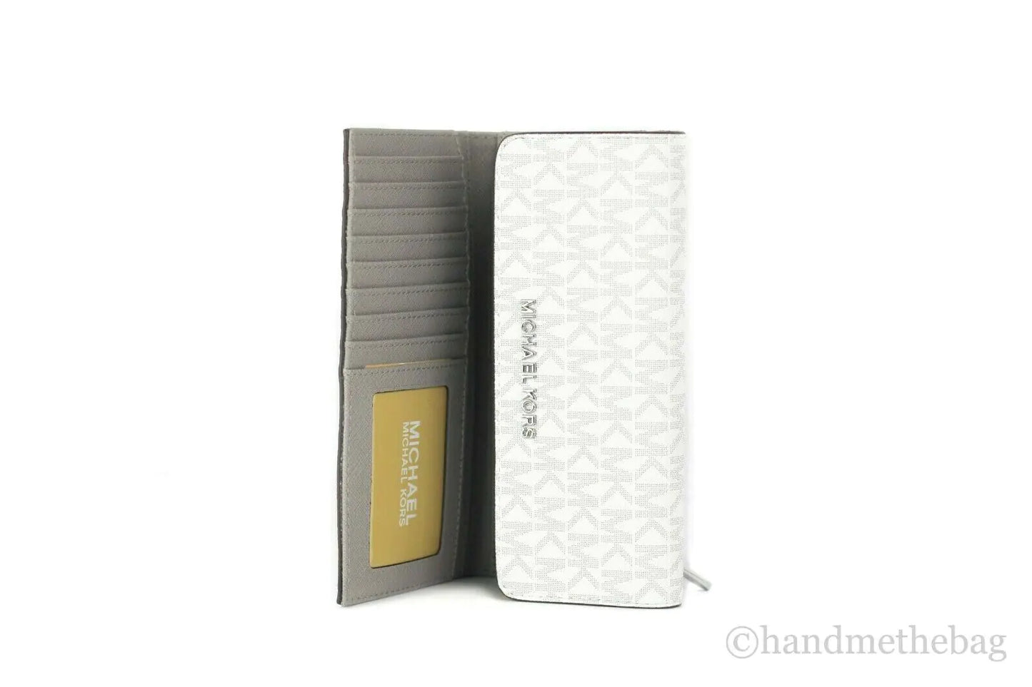 Michael Kors Jet Set Travel Large Bright White Signature Trifold Wallet Clutch