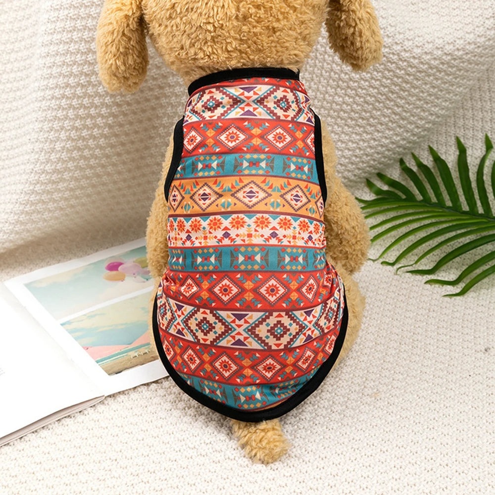 Bohemian Style Dogs T-shirt Soft Dogs Cats Vest For Summer Puppy Clothes York French Bulldog T-Shirt Dog Pullover Pet Costumes-BT8D