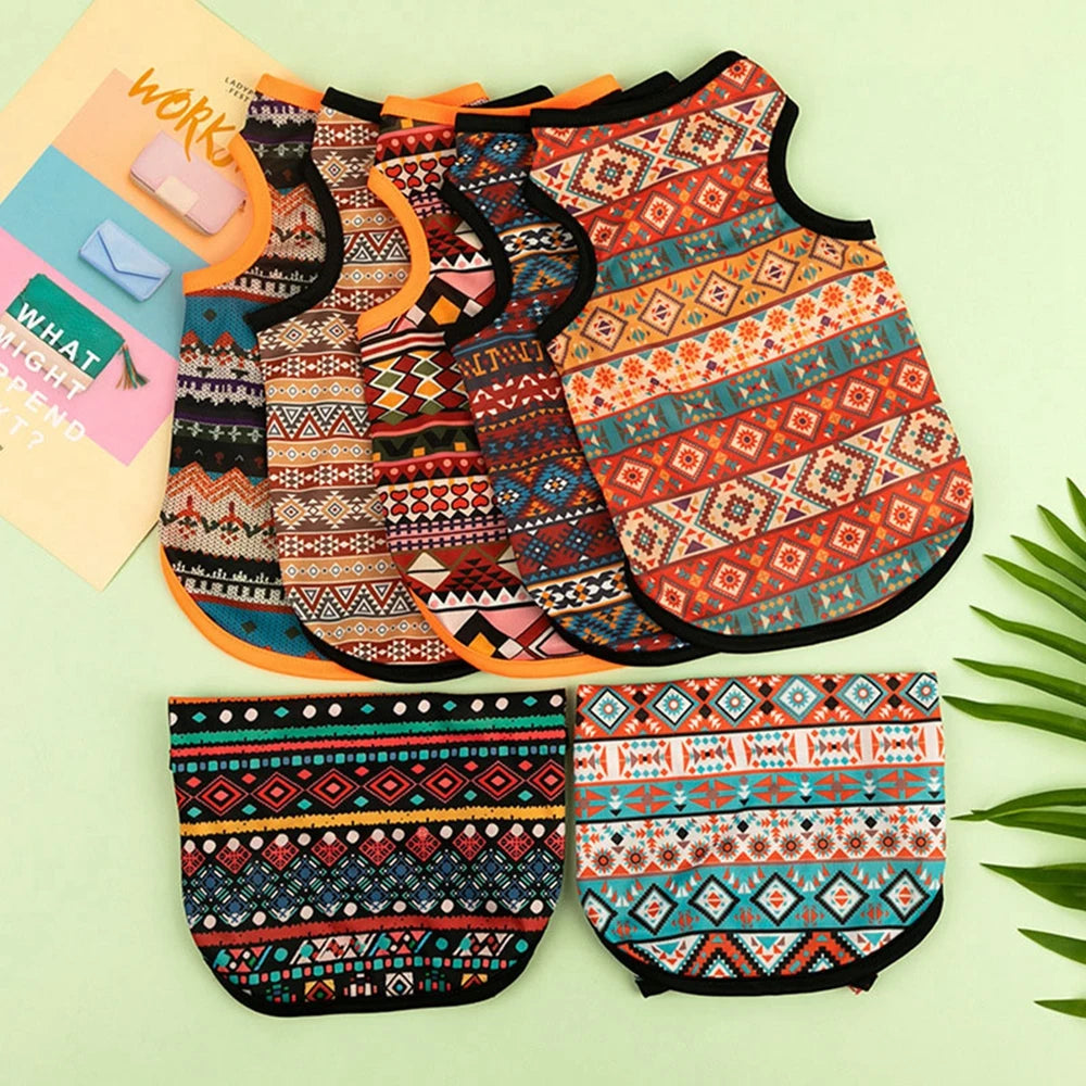 Bohemian Style Dogs T-shirt Soft Dogs Cats Vest For Summer Puppy Clothes York French Bulldog T-Shirt Dog Pullover Pet Costumes-BT8D