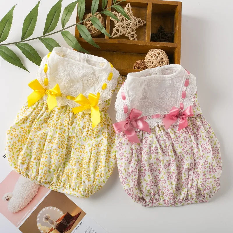 Dog Flower Lace Dress Pet Spring and Summer Puppy Clothes Floral Skirt Teddy For Small Dog Bow Tutu Dog Dresses Puppy Costume
