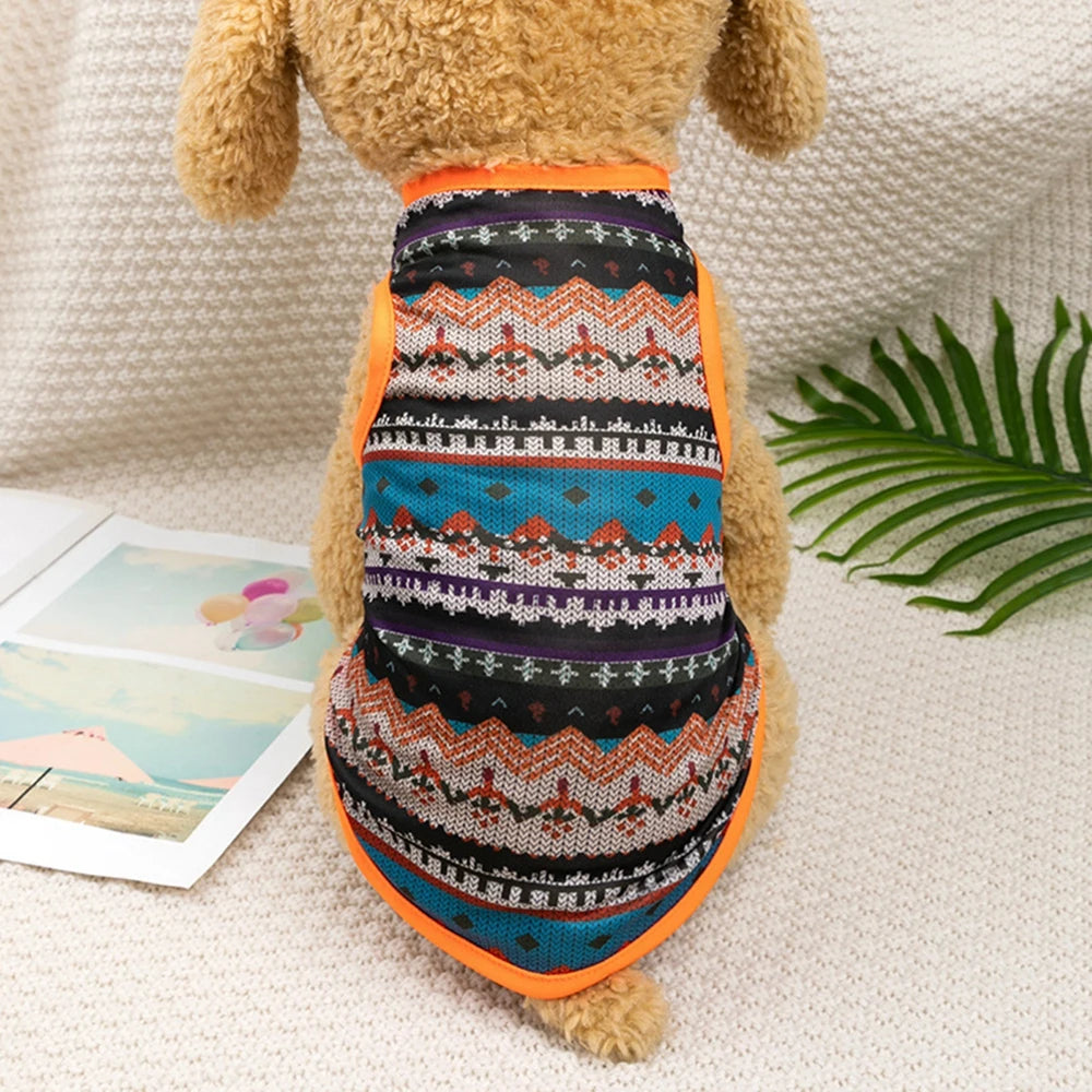 Bohemian Style Dogs T-shirt Soft Dogs Cats Vest For Summer Puppy Clothes York French Bulldog T-Shirt Dog Pullover Pet Costumes-BT8D