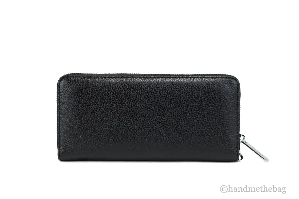Michael Kors Jet Set Travel Large Black Leather Silver Continental Wrist Wallet