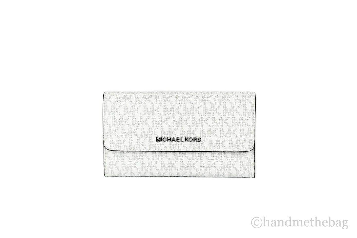 Michael Kors Jet Set Travel Large Bright White Signature Trifold Wallet Clutch