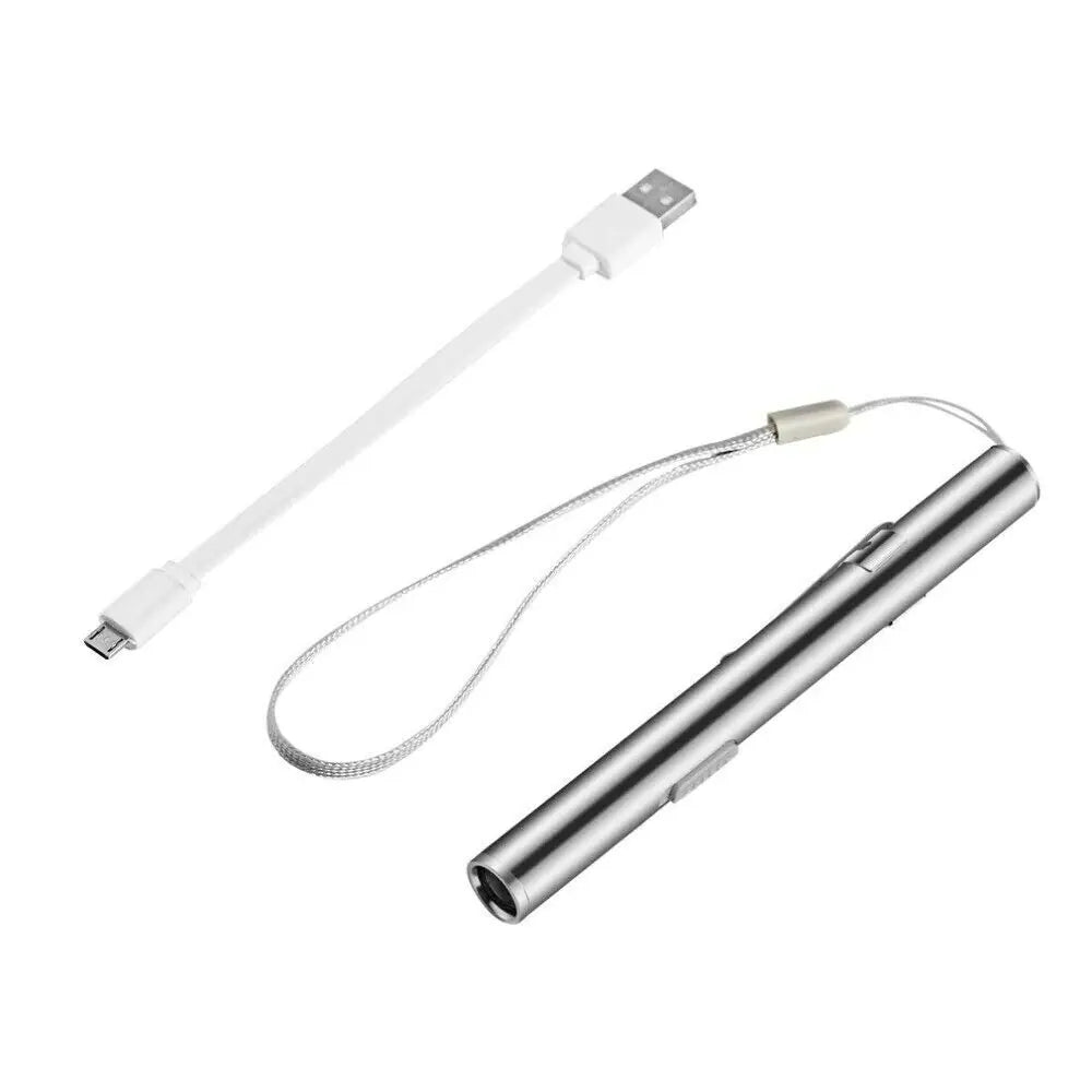 5" LED USB Rechargeable Mini Tactical Flashlight Stainless Steel Torch Pen Light-BT8D