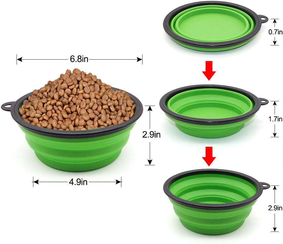 Collapsible Dog Bowl Portable Foldable Dog Travel Bowls Pets Cats Puppies Water Feeding Bowls for Walking Camping Outdoors (Large, Green)-BT8D