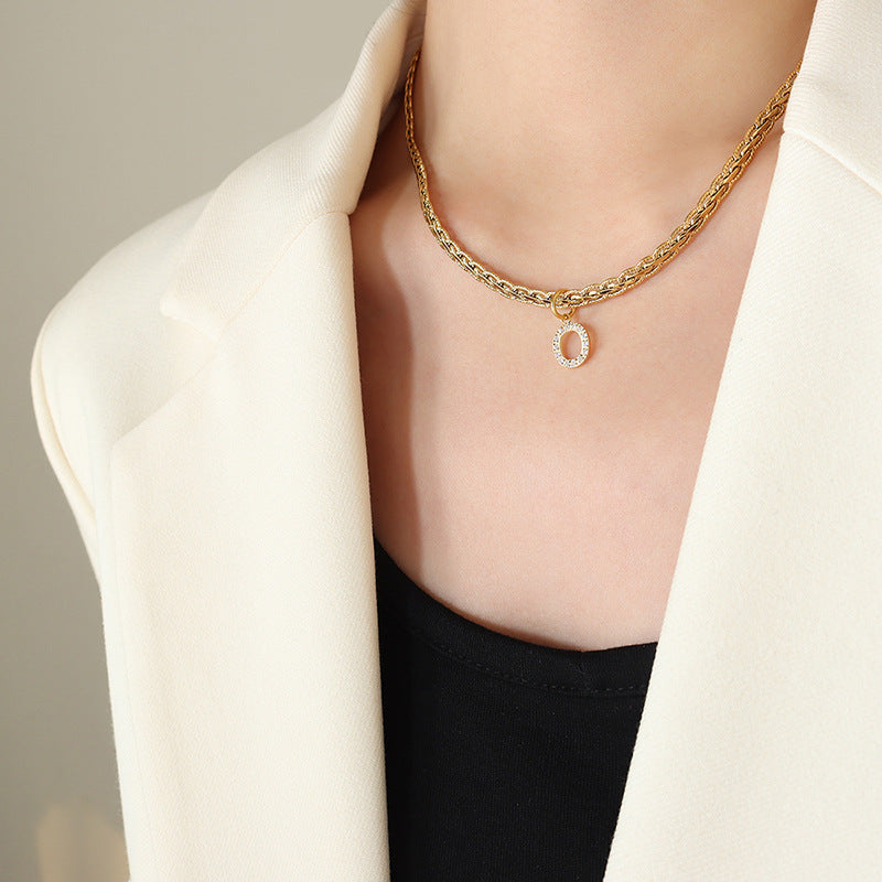 Brass Inlaid Zircon Letter Pendant Necklace-BT8D