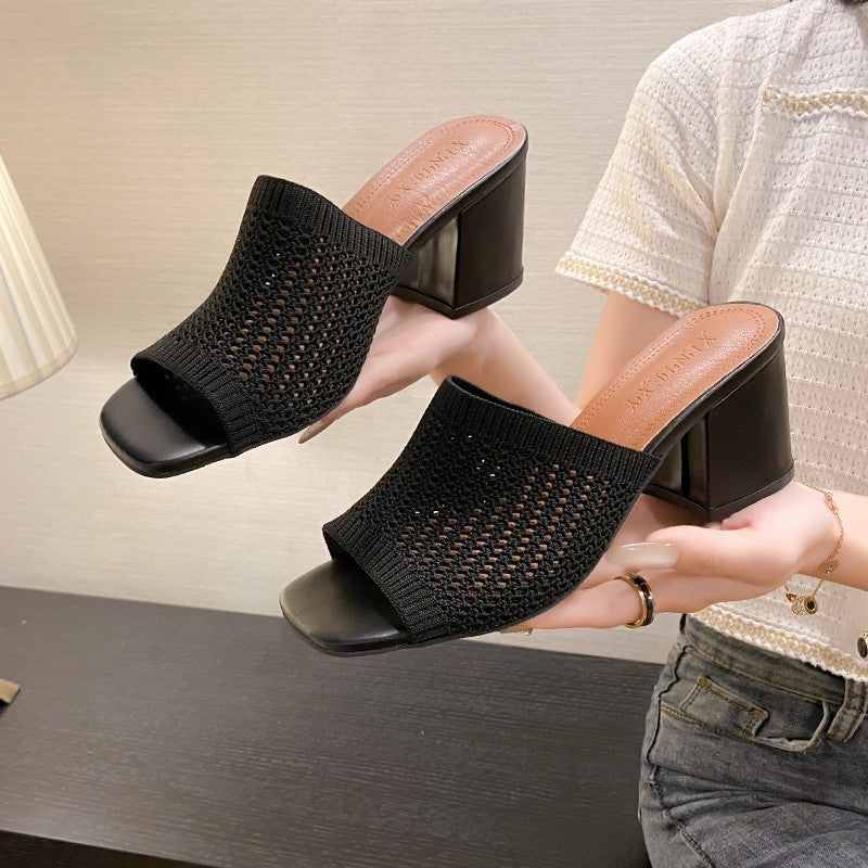 Block Heel Knit Sandals-BT8D
