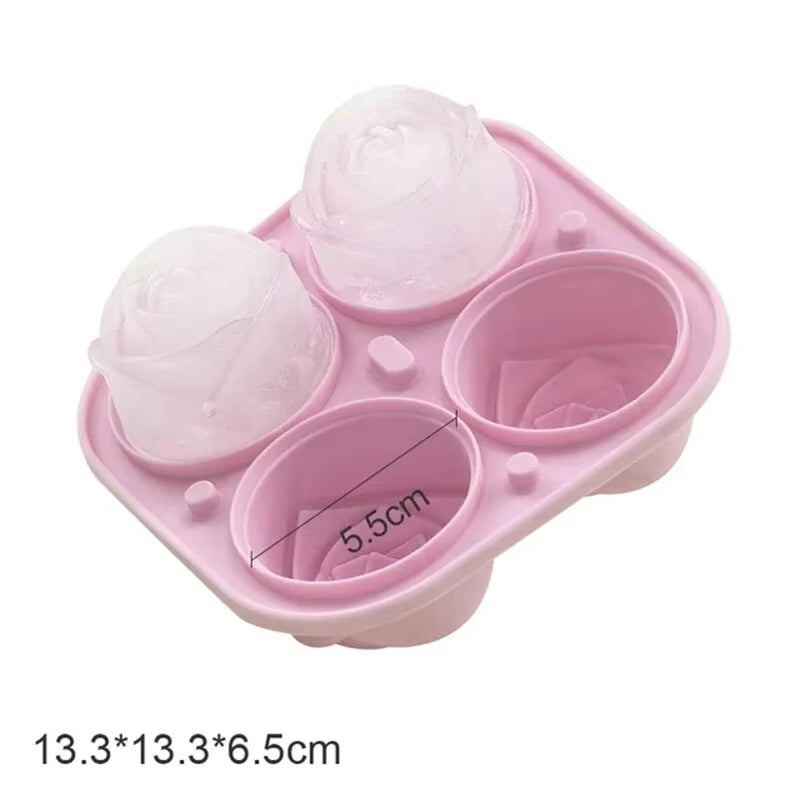 3D Rose Ice Molds 2.5 Inch, Large Ice Cube Trays, Make 4 Giant Cute Flower Shape Ice, Silicone Rubber Fun Big Ice Ball Maker-BT8D