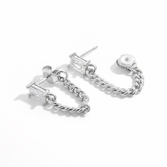 925 Sterling Silver Zircon Chain Earrings-BT8D