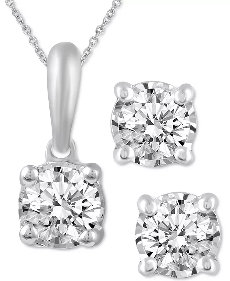 2-Pc. Set Diamond Solitaire Pendant Necklace & Matching Stud Earrings (5/8 Ct. T.W.) in 14K Gold-BT8D