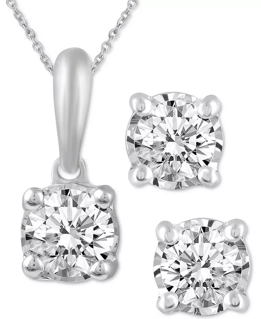 2-Pc. Set Diamond Solitaire Pendant Necklace & Matching Stud Earrings (5/8 Ct. T.W.) in 14K Gold-BT8D