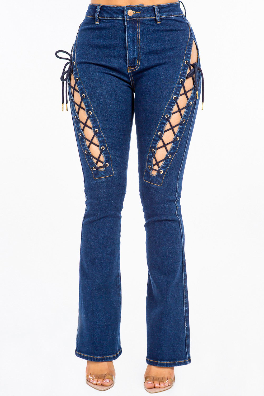 American Bazi High Rise Lace Up Jeans-BT8D