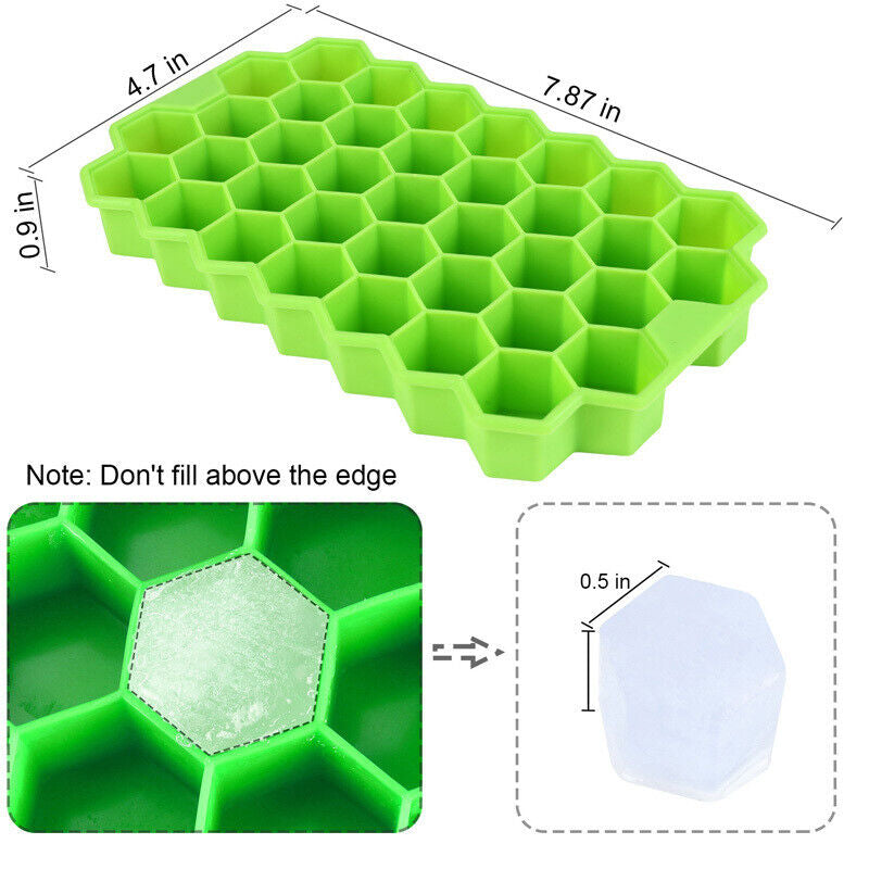 Ice Cube Tray, Set of 2 Honeycomb Shape Silicone Ice Cube Mold with Lid Storage