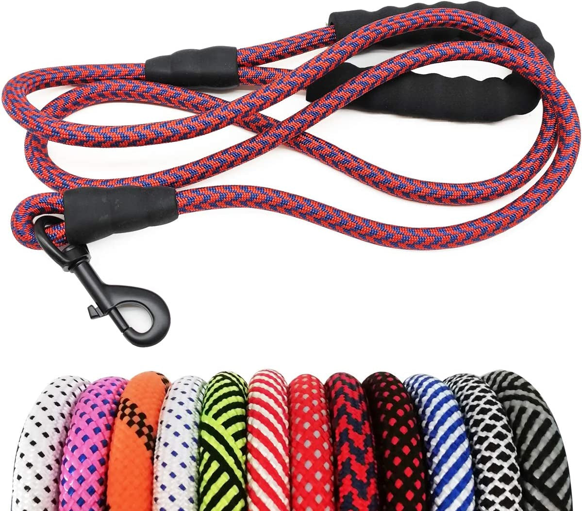 Heavy Duty Rope Dog Leash, 3/4/5/6/7/8/10/12/15 FT Nylon Pet Leash, Soft Padded Handle Thick Lead Leash for Large Medium Dogs Small Puppy