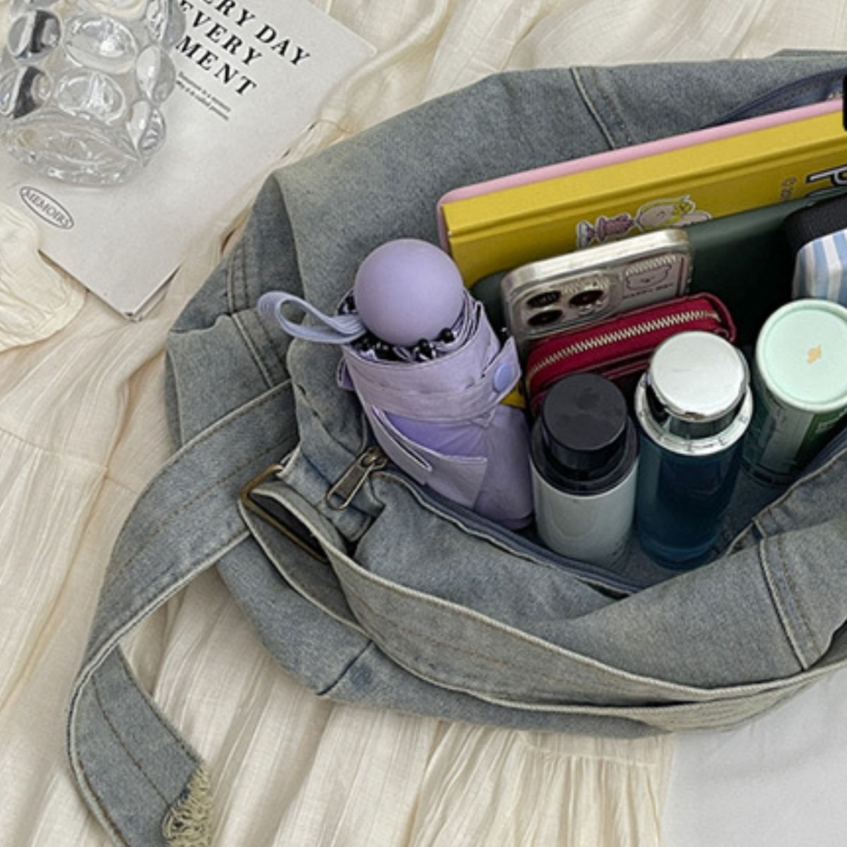 Adjustable Strap Denim Tote Bag-BT8D