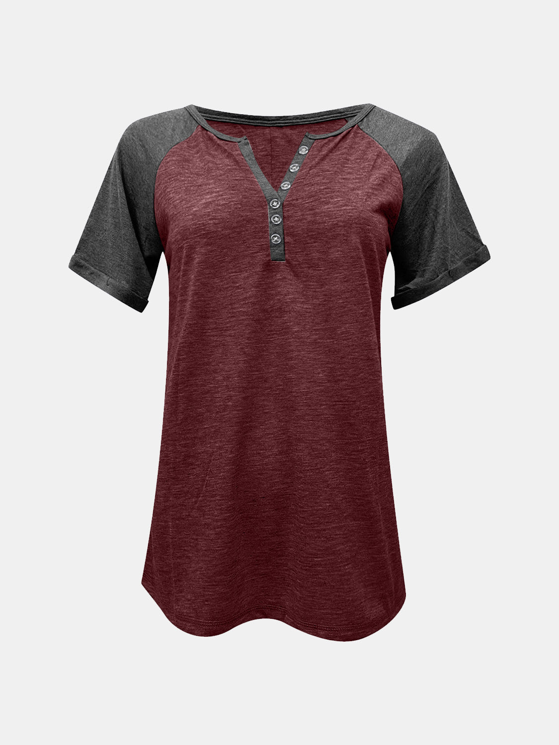 Contrast Notched Short Sleeve T-Shirt-BT8D