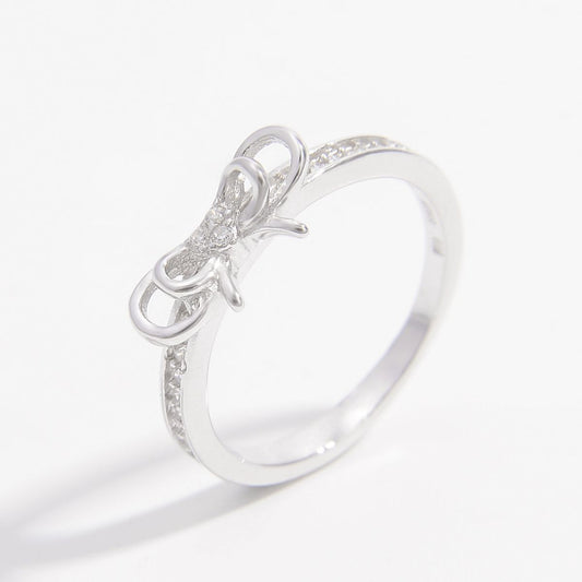 925 Sterling Silver Inlaid Zircon Bow Ring-BT8D