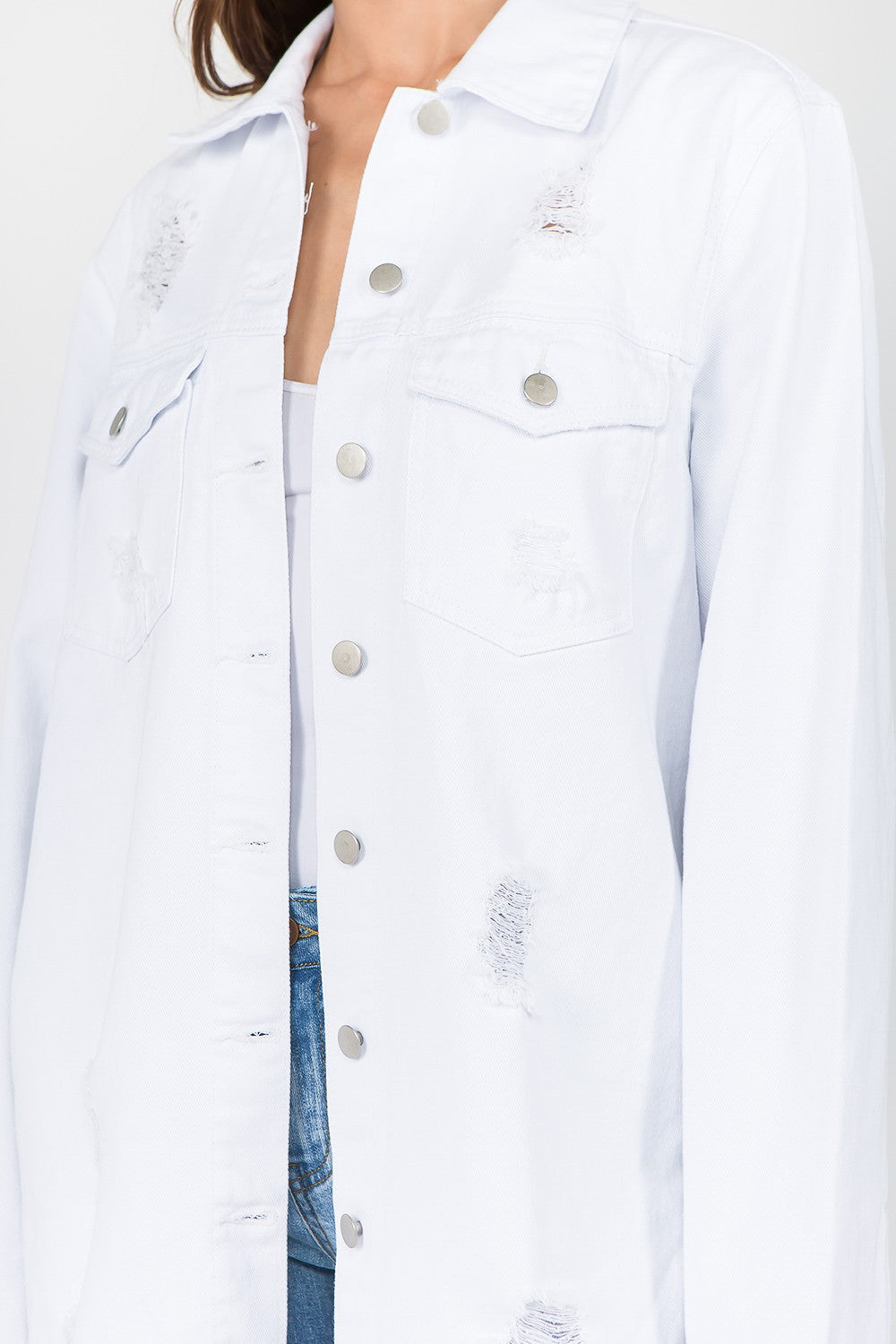 American Bazi Distressed Frayed Hem Denim Jacket-BT8D