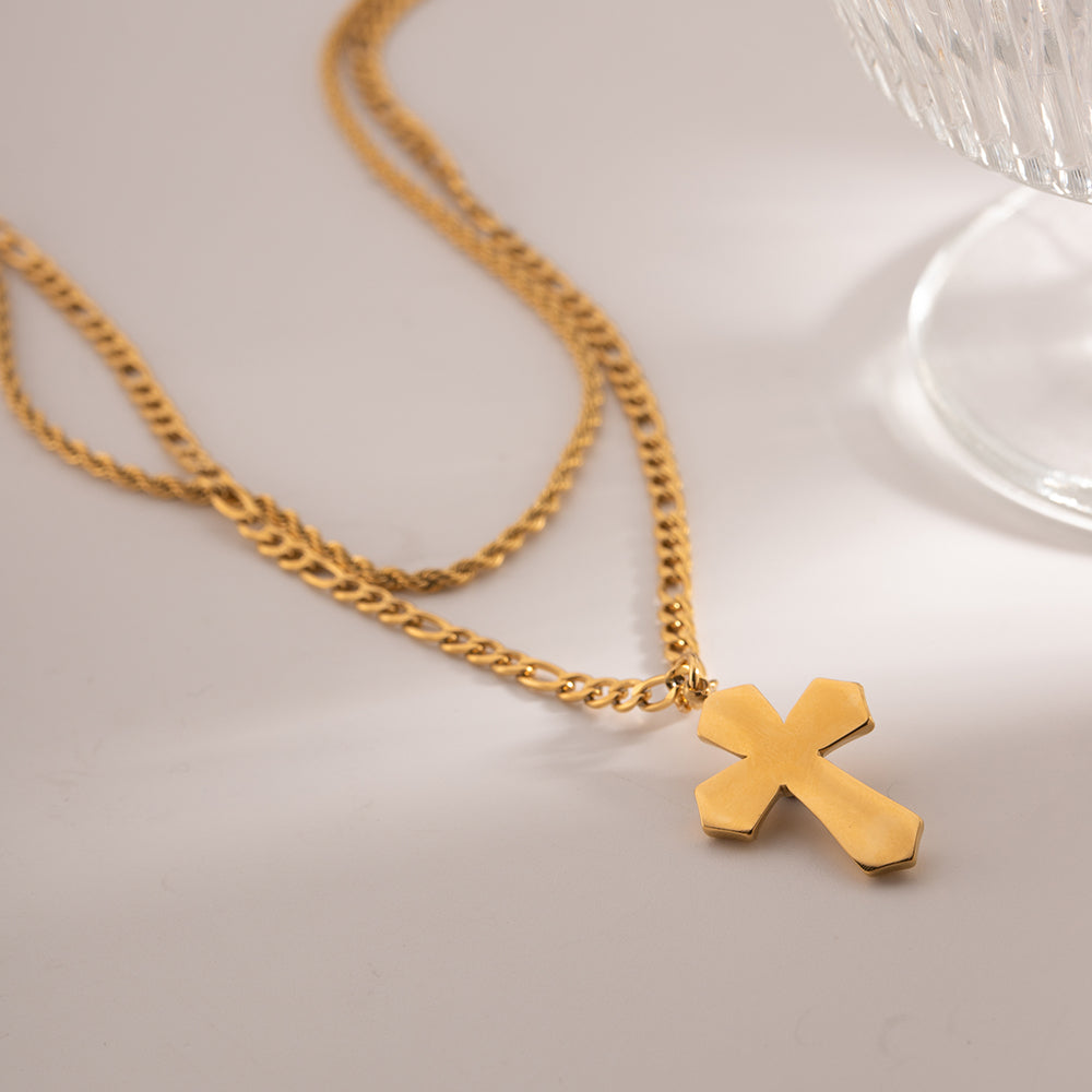 18K Gold-Plated Double Layered Cross Necklace-BT8D