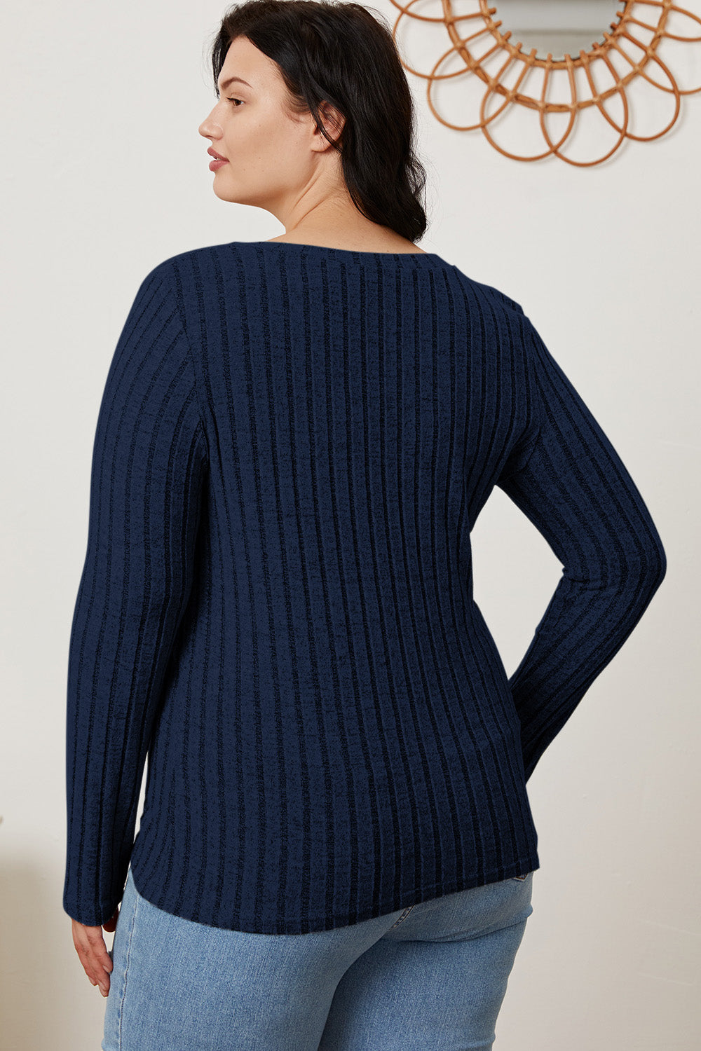 Basic Bae Full Size Ribbed V-Neck Long Sleeve T-Shirt-BT8D
