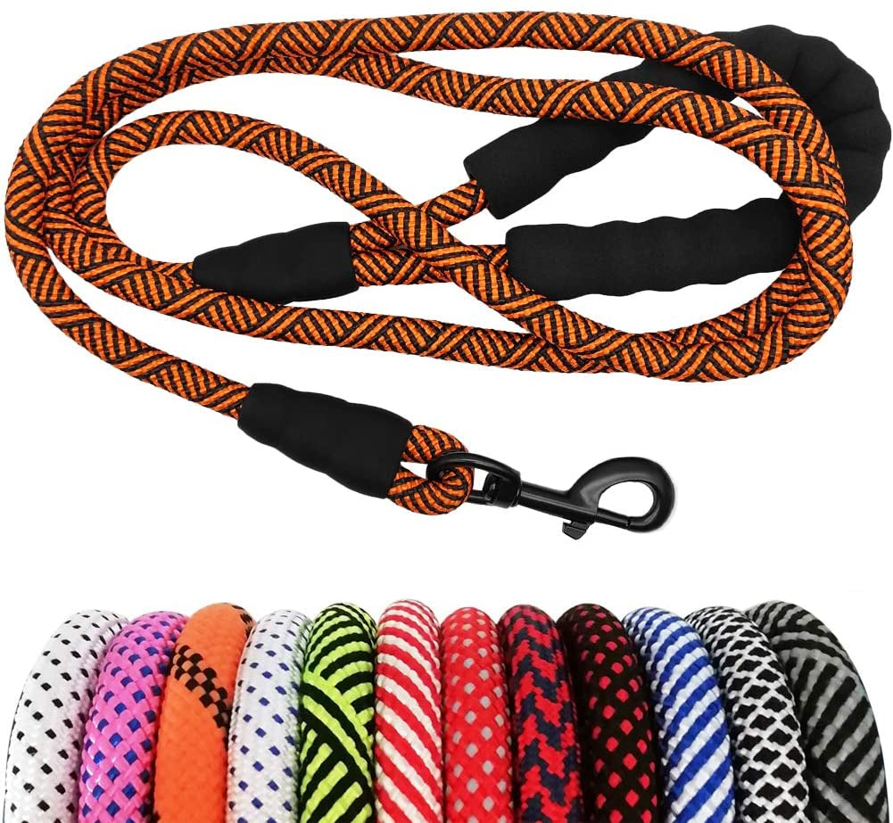 Heavy Duty Rope Dog Leash, 3/4/5/6/7/8/10/12/15 FT Nylon Pet Leash, Soft Padded Handle Thick Lead Leash for Large Medium Dogs Small Puppy