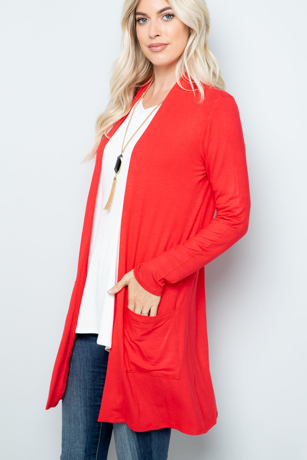 Celeste Full Size Open Front Cardigan with Pockets-BT8D