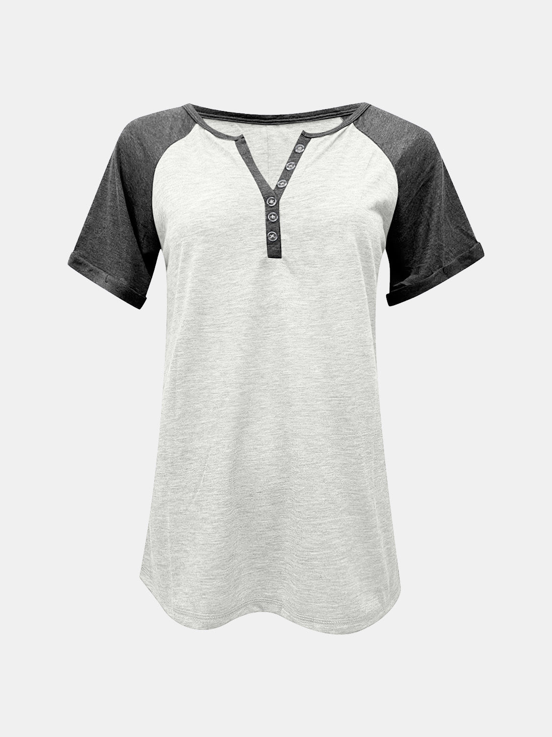 Contrast Notched Short Sleeve T-Shirt-BT8D