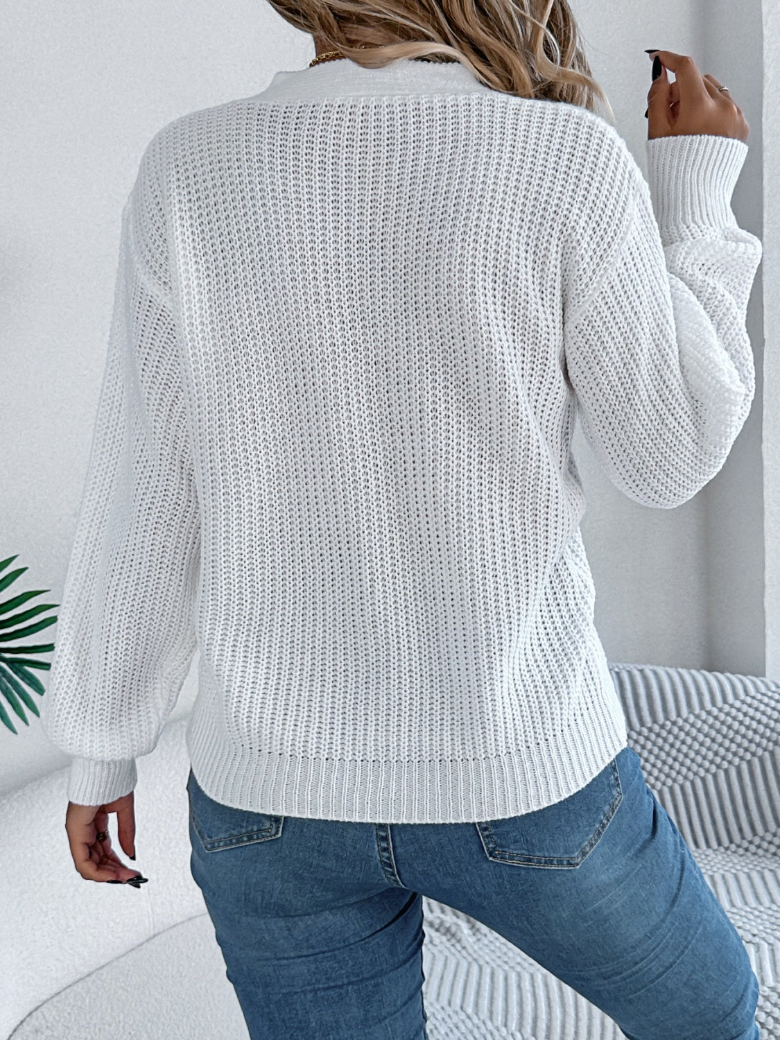 Cutout V-Neck Long Sleeve Sweater-BT8D