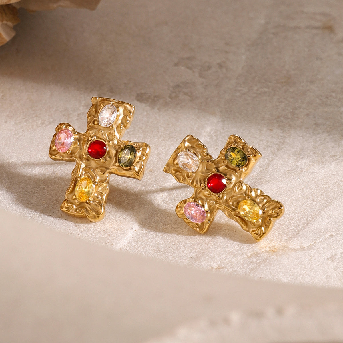 18K Gold-Plated Zircon Cross Earrings-BT8D