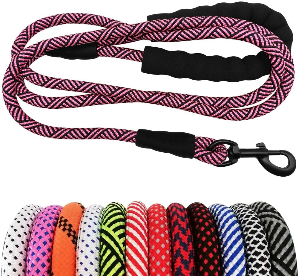 Heavy Duty Rope Dog Leash, 3/4/5/6/7/8/10/12/15 FT Nylon Pet Leash, Soft Padded Handle Thick Lead Leash for Large Medium Dogs Small Puppy