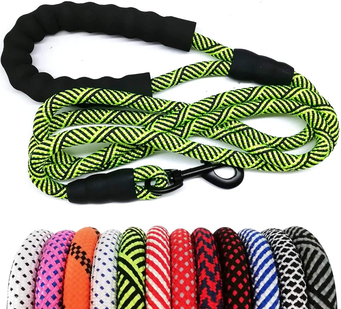 Heavy Duty Rope Dog Leash, 3/4/5/6/7/8/10/12/15 FT Nylon Pet Leash, Soft Padded Handle Thick Lead Leash for Large Medium Dogs Small Puppy