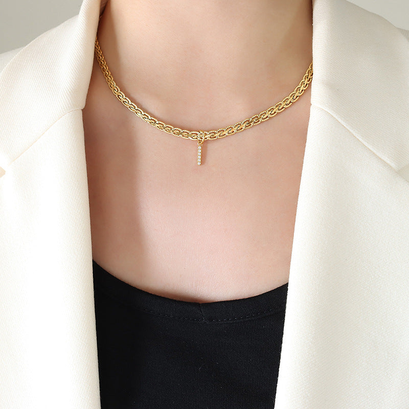 Brass Inlaid Zircon Letter Pendant Necklace-BT8D