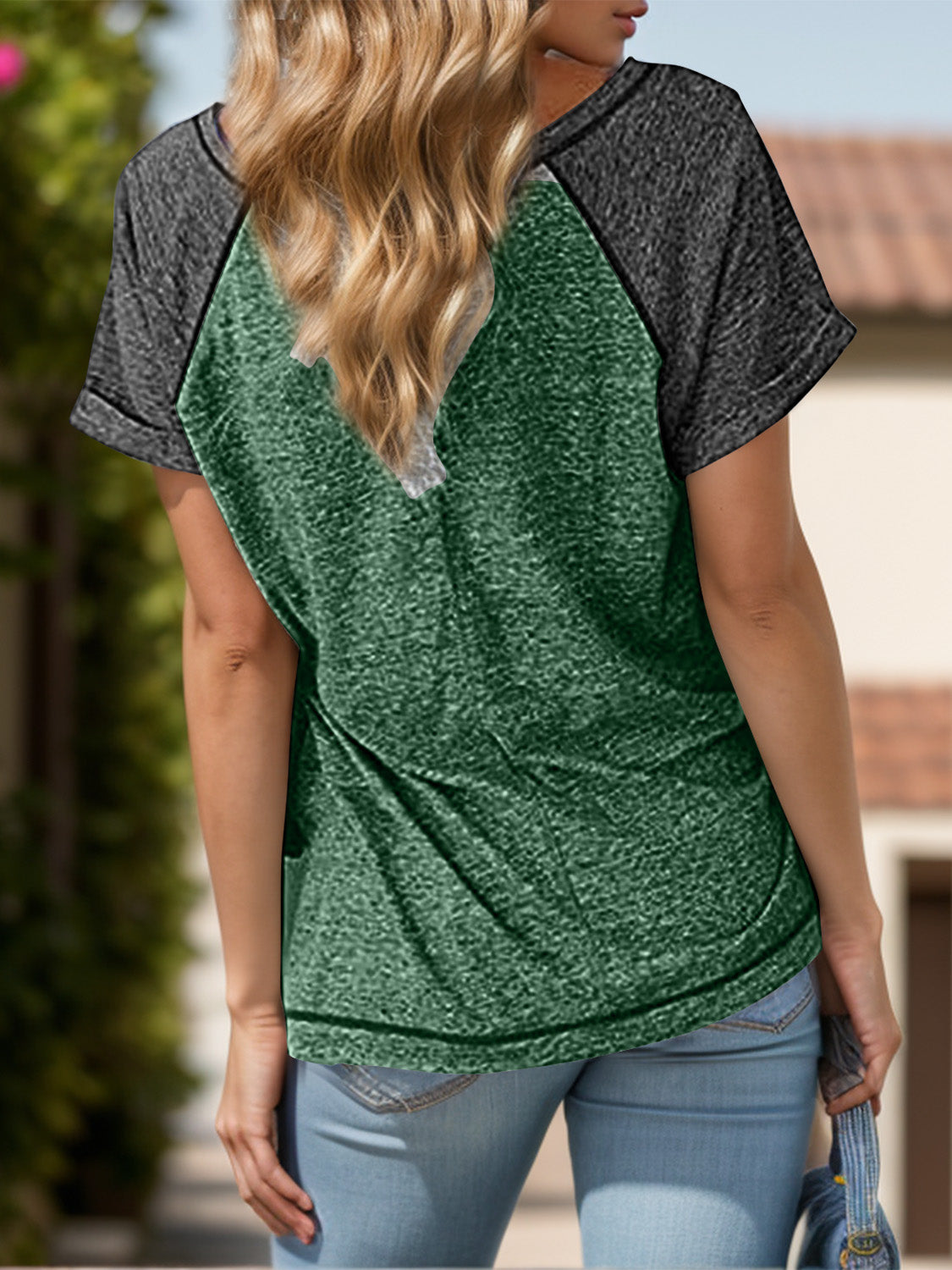 Contrast Notched Short Sleeve T-Shirt-BT8D