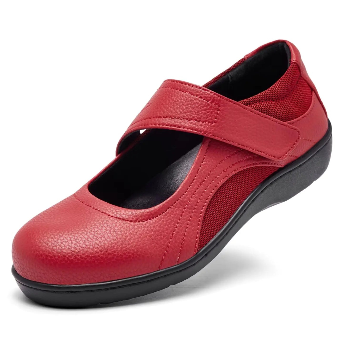 Womens Comfortable Mary Jane Flats - Women Oxford Shoes Leather Round Toe Flats - Fashionable Casual Dress Shoes US Red 9.5