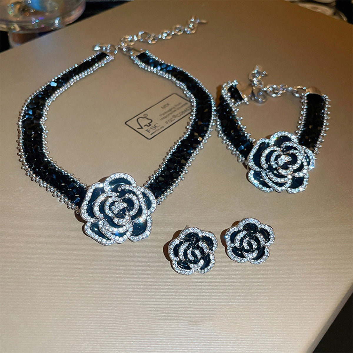 Alloy Crystal Rose Necklace-BT8D