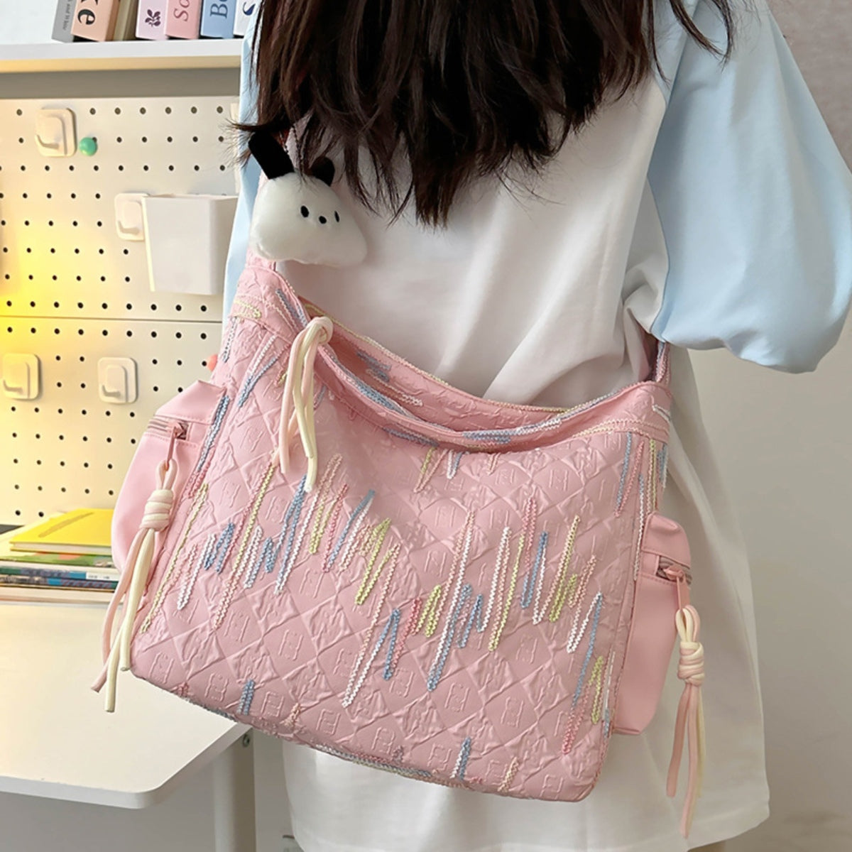 Contrast Texture Shoulder Bag-BT8D