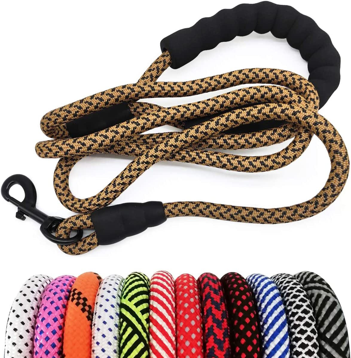 Heavy Duty Rope Dog Leash, 3/4/5/6/7/8/10/12/15 FT Nylon Pet Leash, Soft Padded Handle Thick Lead Leash for Large Medium Dogs Small Puppy