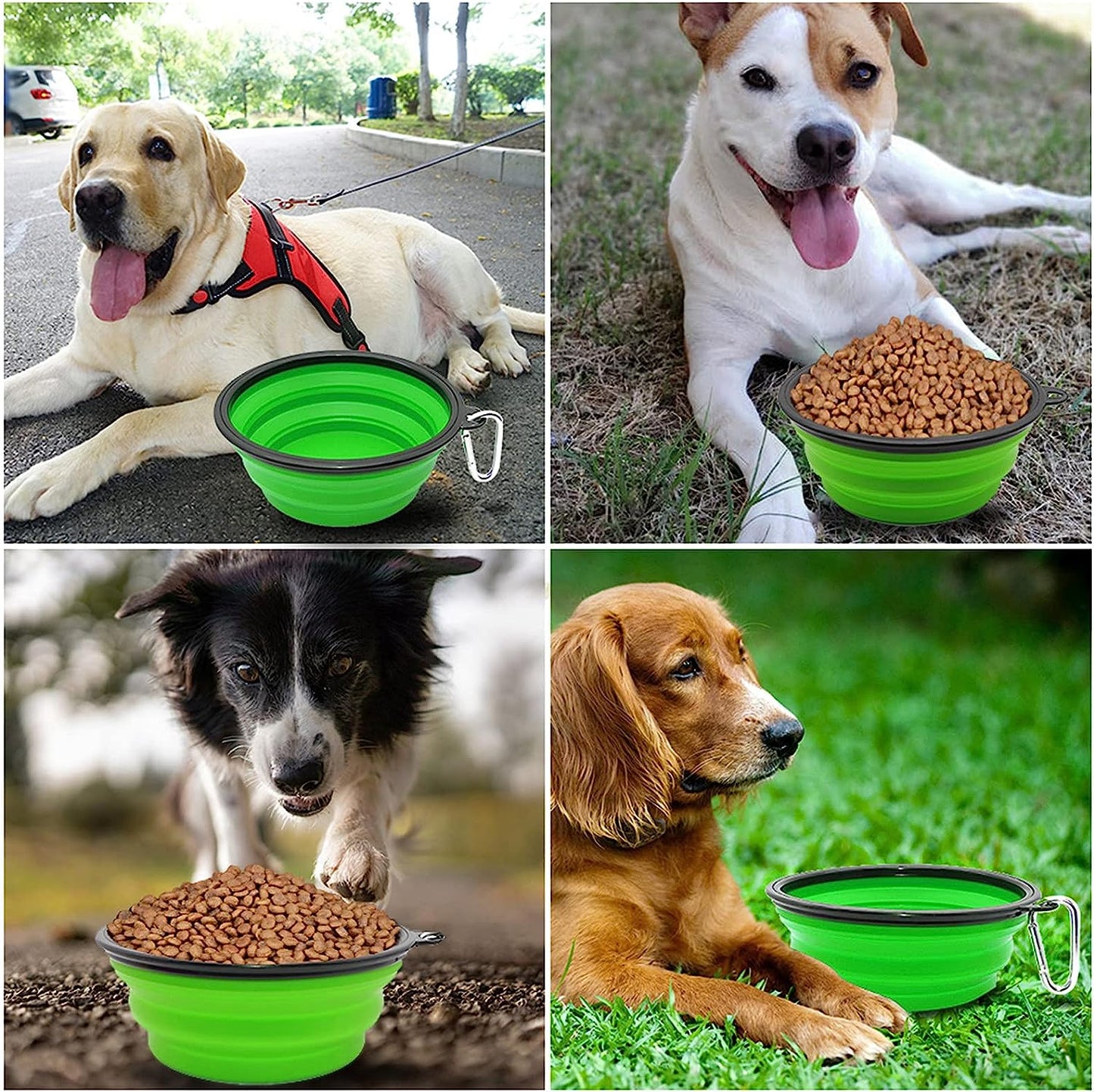 Collapsible Dog Bowl Portable Foldable Dog Travel Bowls Pets Cats Puppies Water Feeding Bowls for Walking Camping Outdoors (Large, Green)-BT8D