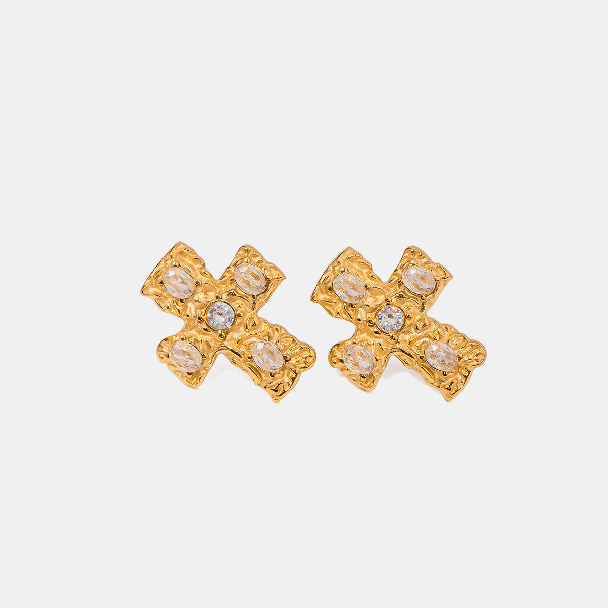 18K Gold-Plated Zircon Cross Earrings-BT8D