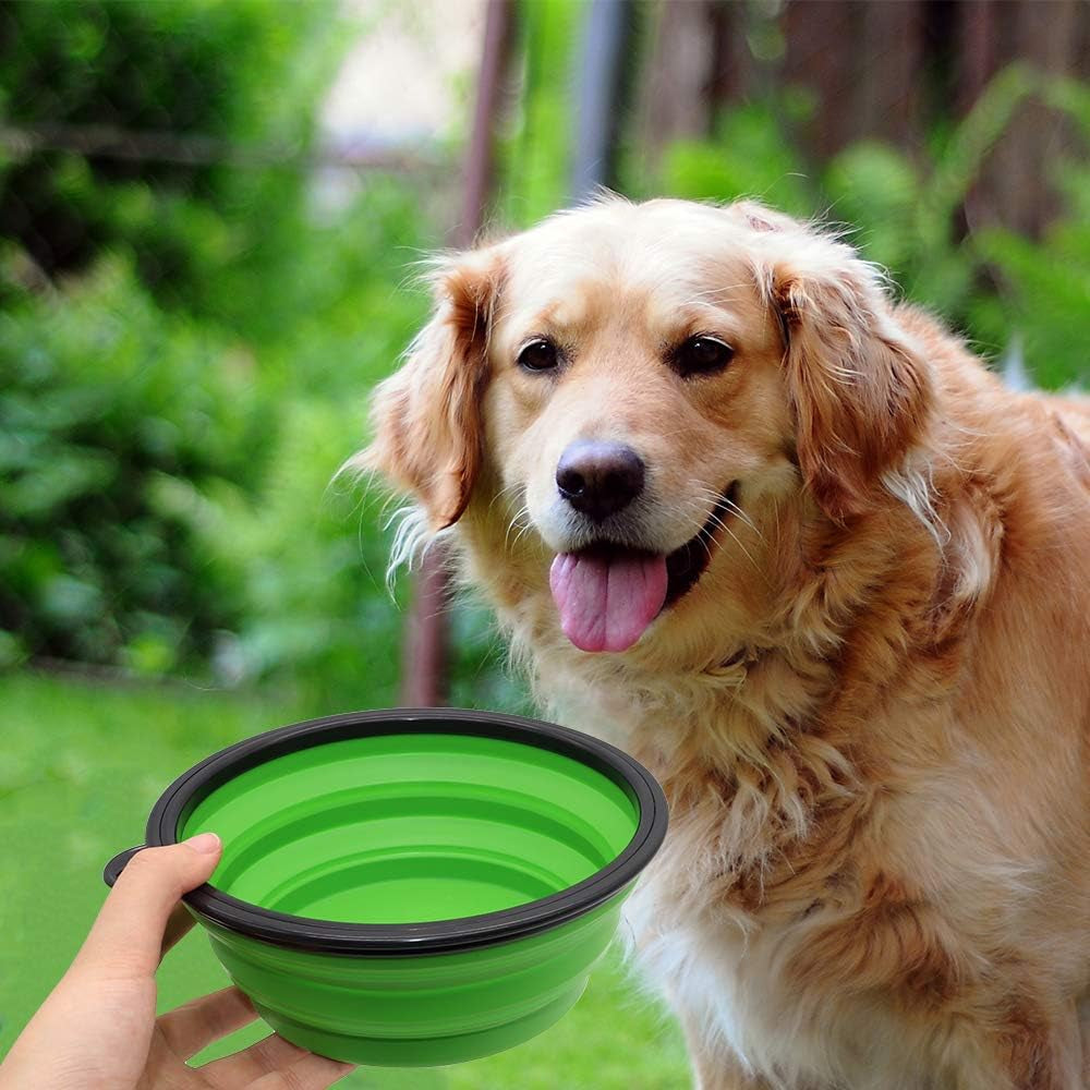 Collapsible Dog Bowl Portable Foldable Dog Travel Bowls Pets Cats Puppies Water Feeding Bowls for Walking Camping Outdoors (Large, Green)-BT8D