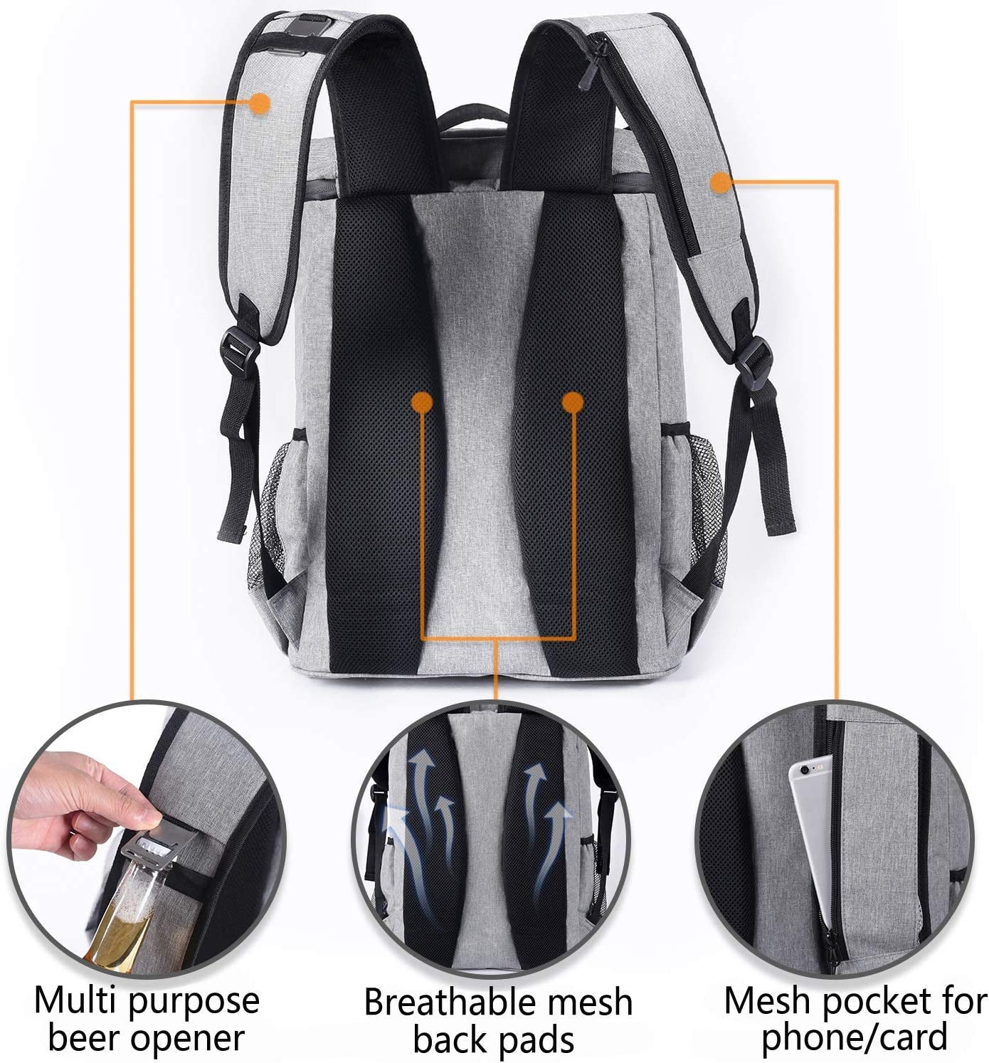 Backpack Cooler Leakproof Insulated Waterproof Backpack Cooler Bag, Lightweight Soft Beach Cooler Backpack for Men Women to Work Lunch Picnics Camping Hiking, 30 Cans-BT8D