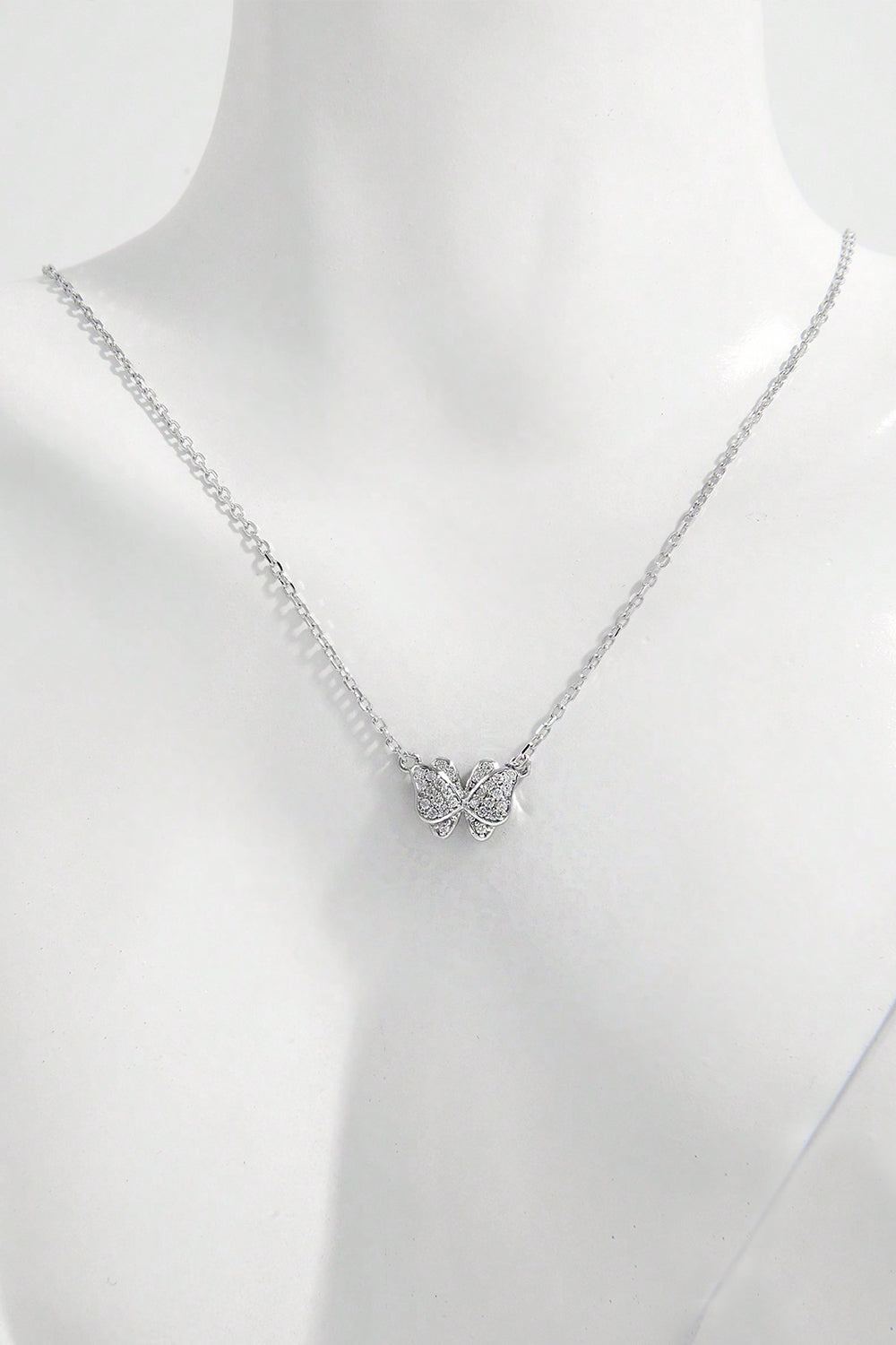 925 Sterling Silver Zircon Butterfly Pendant Necklace-BT8D