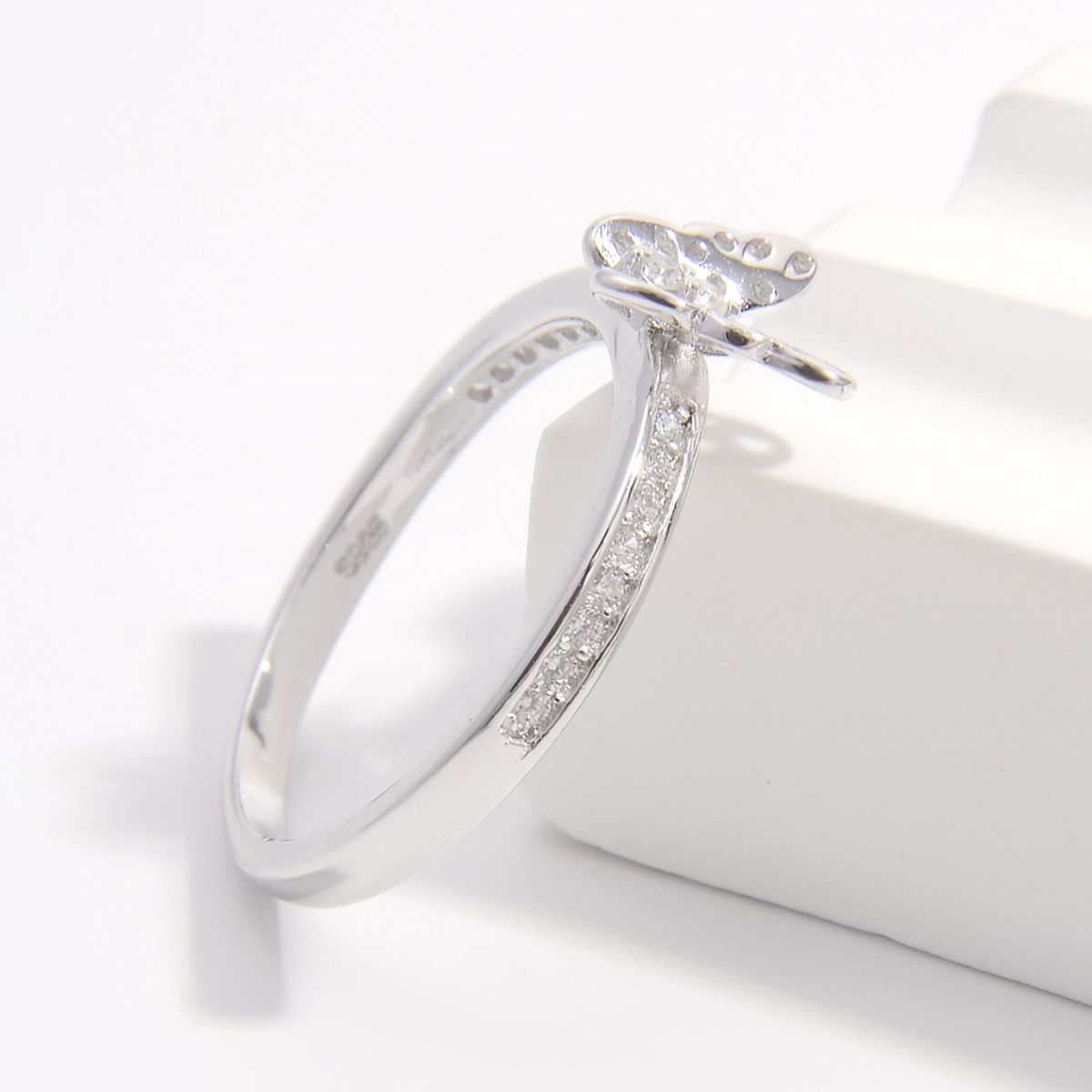 925 Sterling Silver Inlaid Zircon Butterfly Ring-BT8D