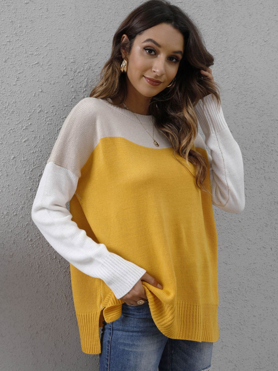 Color Block Round Neck Sweater-BT8D