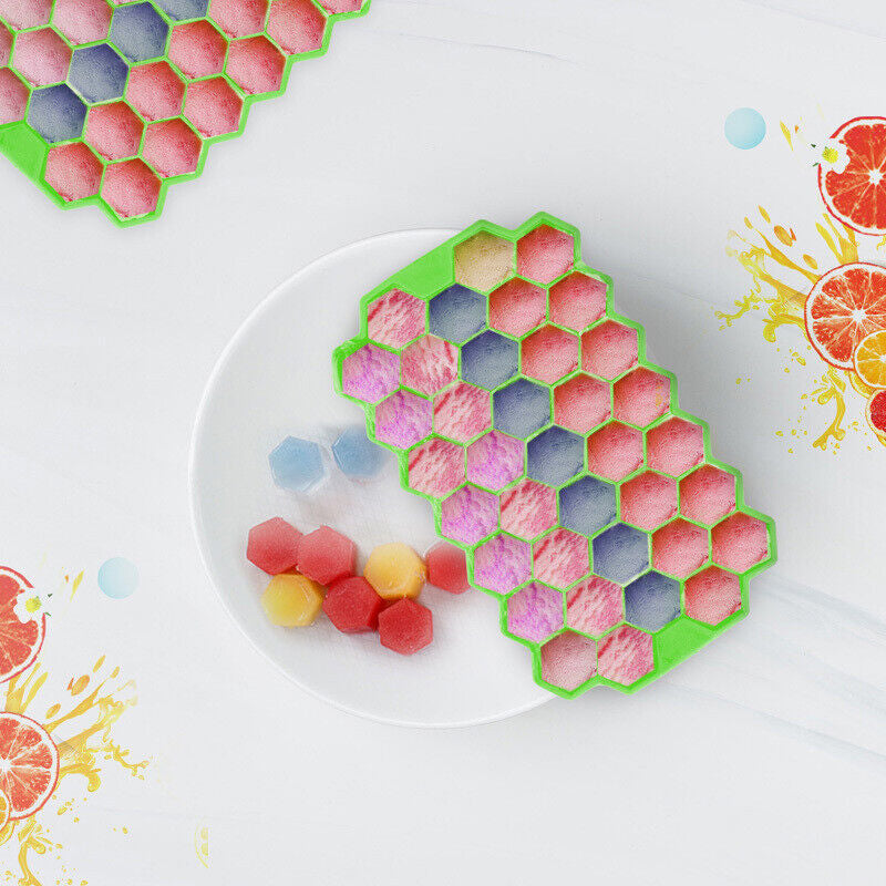 Ice Cube Tray, Set of 2 Honeycomb Shape Silicone Ice Cube Mold with Lid Storage
