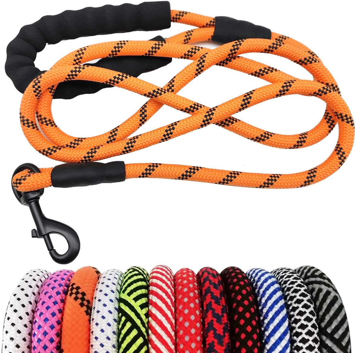 Heavy Duty Rope Dog Leash, 3/4/5/6/7/8/10/12/15 FT Nylon Pet Leash, Soft Padded Handle Thick Lead Leash for Large Medium Dogs Small Puppy