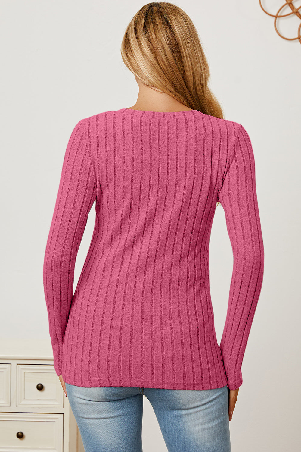 Basic Bae Full Size Ribbed V-Neck Long Sleeve T-Shirt-BT8D