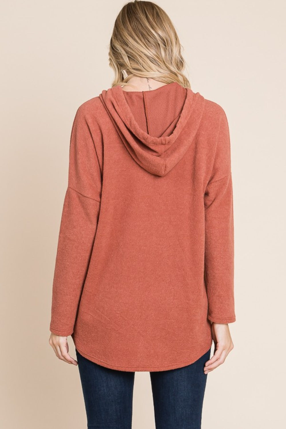 BOMBOM Contrast Drawstring Drop Shoulder Knit Hoodie-BT8D
