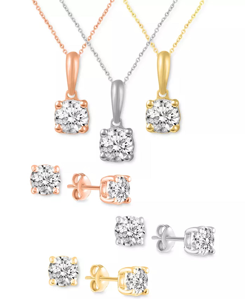2-Pc. Set Diamond Solitaire Pendant Necklace & Matching Stud Earrings (5/8 Ct. T.W.) in 14K Gold-BT8D