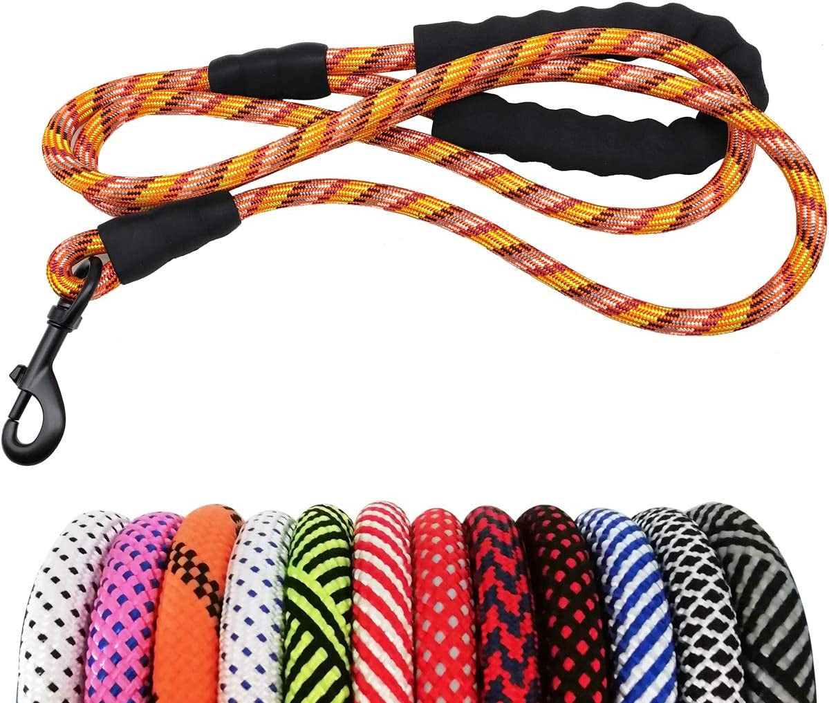 Heavy Duty Rope Dog Leash, 3/4/5/6/7/8/10/12/15 FT Nylon Pet Leash, Soft Padded Handle Thick Lead Leash for Large Medium Dogs Small Puppy